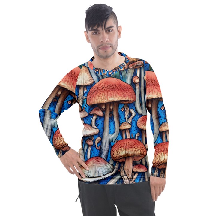 Whimsical Mushroom Men s Pique Long Sleeve Tee