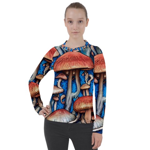 Whimsical Mushroom Women s Pique Long Sleeve Tee by GardenOfOphir