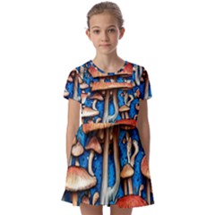 Whimsical Mushroom Kids  Short Sleeve Pinafore Style Dress