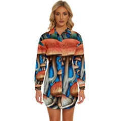 Whimsical Mushroom Womens Long Sleeve Shirt Dress