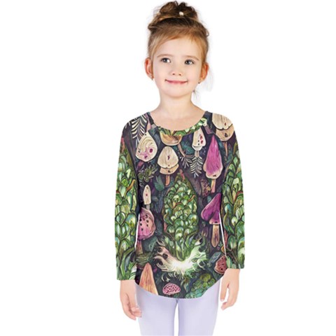 Forest Fairycore Foraging Kids  Long Sleeve Tee by GardenOfOphir