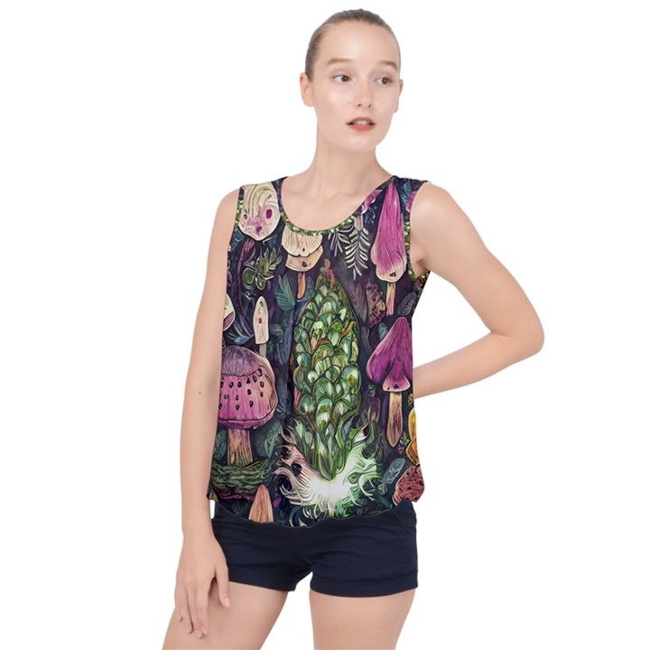 Forest Fairycore Foraging Bubble Hem Chiffon Tank Top