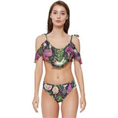 Forest Fairycore Foraging Ruffle Edge Tie Up Bikini Set	