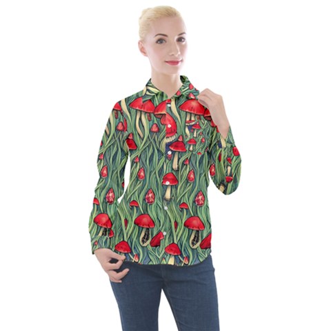 Natural Fairy Foraging Garden Women s Long Sleeve Pocket Shirt by GardenOfOphir