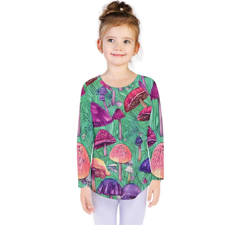 Vintage Flowery Foraging Garden Kids  Long Sleeve Tee