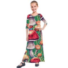 Woodsy Foraging Garden Kids  Quarter Sleeve Maxi Dress by GardenOfOphir