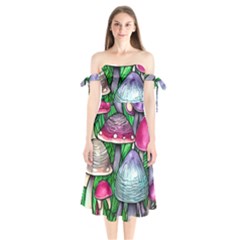 Fantasy Foraging Garden Shoulder Tie Bardot Midi Dress by GardenOfOphir