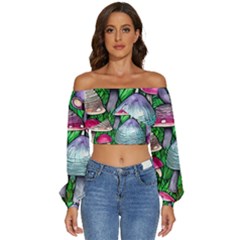 Fantasy Foraging Garden Long Sleeve Crinkled Weave Crop Top