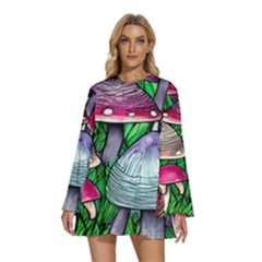 Fantasy Foraging Garden Round Neck Long Sleeve Bohemian Style Chiffon Mini Dress