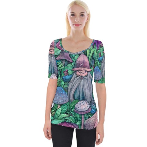 Mushroom Design Fairycore Forest Wide Neckline Tee by GardenOfOphir