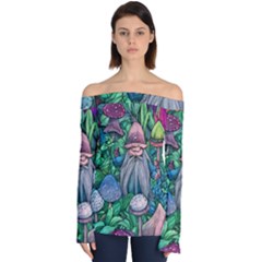 Mushroom Design Fairycore Forest Off Shoulder Long Sleeve Top by GardenOfOphir