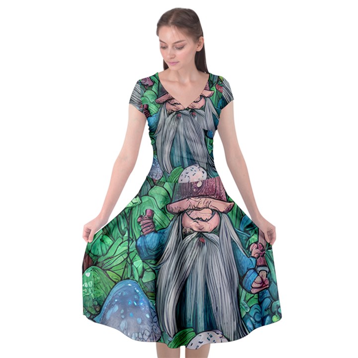 Mushroom Design Fairycore Forest Cap Sleeve Wrap Front Dress