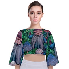 Mushroom Design Fairycore Forest Tie Back Butterfly Sleeve Chiffon Top by GardenOfOphir