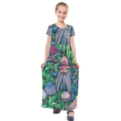 Mushroom Design Fairycore Forest Kids  Short Sleeve Maxi Dress by GardenOfOphir