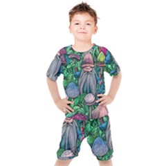 Mushroom Design Fairycore Forest Kids  Tee And Shorts Set by GardenOfOphir