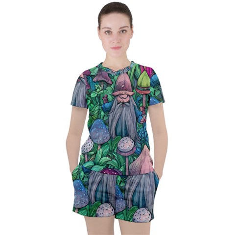 Mushroom Design Fairycore Forest Women s Tee And Shorts Set by GardenOfOphir