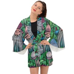 Mushroom Design Fairycore Forest Long Sleeve Kimono by GardenOfOphir