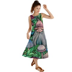 Mushroom Design Fairycore Forest Summer Maxi Dress by GardenOfOphir