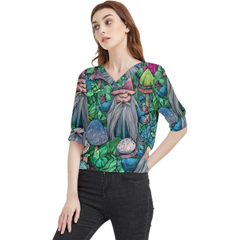 Mushroom Design Fairycore Forest Quarter Sleeve Blouse by GardenOfOphir