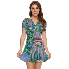 Mushroom Design Fairycore Forest V-neck High Waist Chiffon Mini Dress by GardenOfOphir