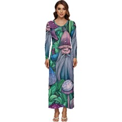 Mushroom Design Fairycore Forest Long Sleeve Longline Maxi Dress by GardenOfOphir