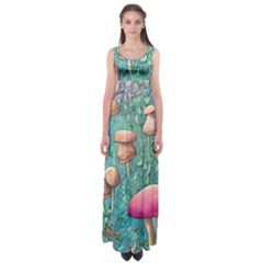 Natural Mushroom Design Fairycore Garden Empire Waist Maxi Dress by GardenOfOphir