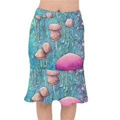 Natural Mushroom Design Fairycore Garden Short Mermaid Skirt by GardenOfOphir