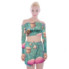 Natural Mushroom Design Fairycore Garden Off Shoulder Top With Mini Skirt Set by GardenOfOphir