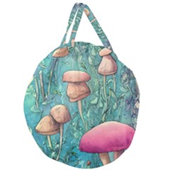 Natural Mushroom Design Fairycore Garden Giant Round Zipper Tote by GardenOfOphir