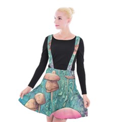 Natural Mushroom Design Fairycore Garden Suspender Skater Skirt by GardenOfOphir