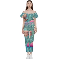 Natural Mushroom Design Fairycore Garden Off Shoulder Ruffle Top Jumpsuit