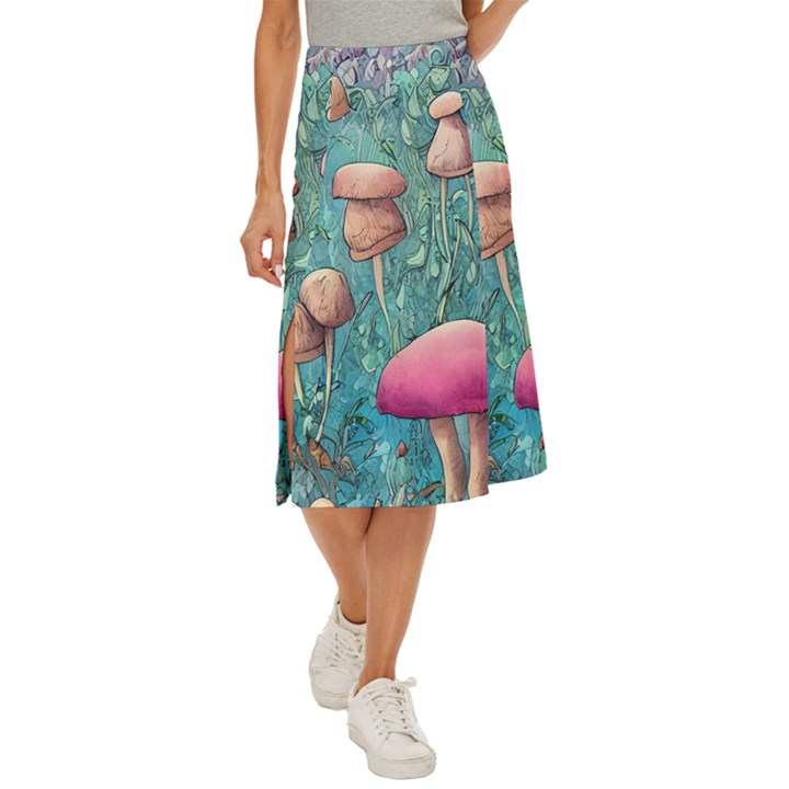 Natural Mushroom Design Fairycore Garden Midi Panel Skirt