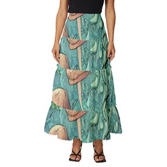 Natural Mushroom Design Fairycore Garden Tiered Ruffle Maxi Skirt