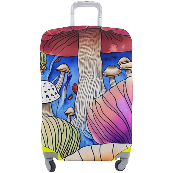 Vintage Mushroom Design Flowery Nature Luggage Cover (Large)