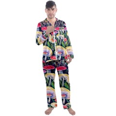 Woodsy Mushroom Design Foresty Men s Long Sleeve Satin Pajamas Set by GardenOfOphir