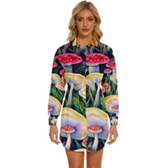 Woodsy Mushroom Design Foresty Womens Long Sleeve Shirt Dress