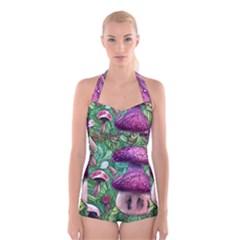 Foraging In The Forest Boyleg Halter Swimsuit  by GardenOfOphir