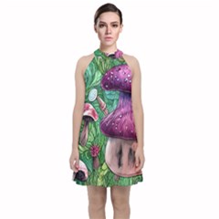 Foraging In The Forest Velvet Halter Neckline Dress 