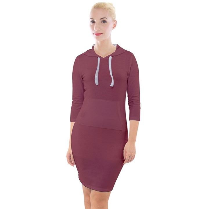 Solid Red	 - 	Quarter Sleeve Hood Bodycon Dress