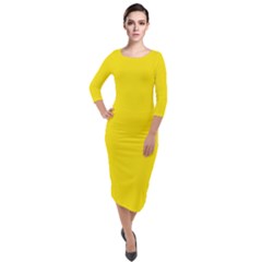 Bumblebee Yellow	 - 	quarter Sleeve Midi Velour Bodycon Dress by ColorfulDresses