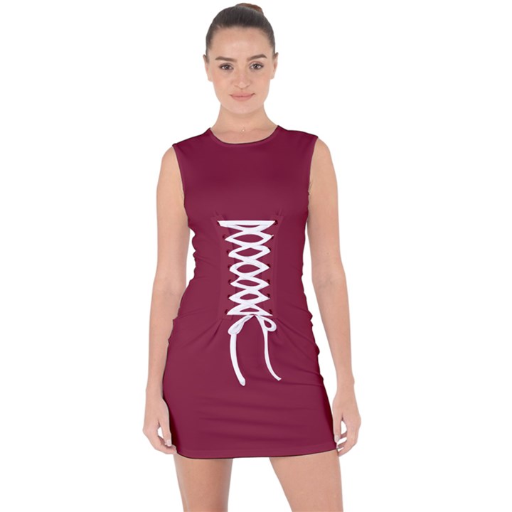 Rhubarb Red	 - 	Lace Up Front Bodycon Dress