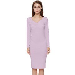 Cherry Blossom Pink	 - 	long Sleeve V-neck Bodycon Dress by ColorfulDresses