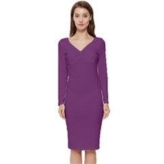 Byzantine Purple	 - 	long Sleeve V-neck Bodycon Dress by ColorfulDresses