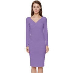 Heather Purple	 - 	long Sleeve V-neck Bodycon Dress by ColorfulDresses