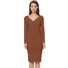 Fuzzy Wuzzy Brown	 - 	long Sleeve V-neck Bodycon Dress by ColorfulDresses