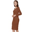 Fuzzy Wuzzy Brown	 - 	Long Sleeve V-Neck Bodycon Dress View2