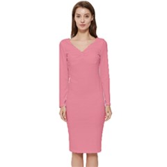 Conch Shell Pink	 - 	long Sleeve V-neck Bodycon Dress by ColorfulDresses