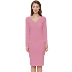 Mauvelous Pink	 - 	long Sleeve V-neck Bodycon Dress by ColorfulDresses