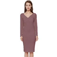 Rose Taupe Brown	 - 	long Sleeve V-neck Bodycon Dress by ColorfulDresses