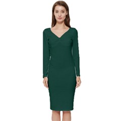 Sacramento Green	 - 	long Sleeve V-neck Bodycon Dress by ColorfulDresses